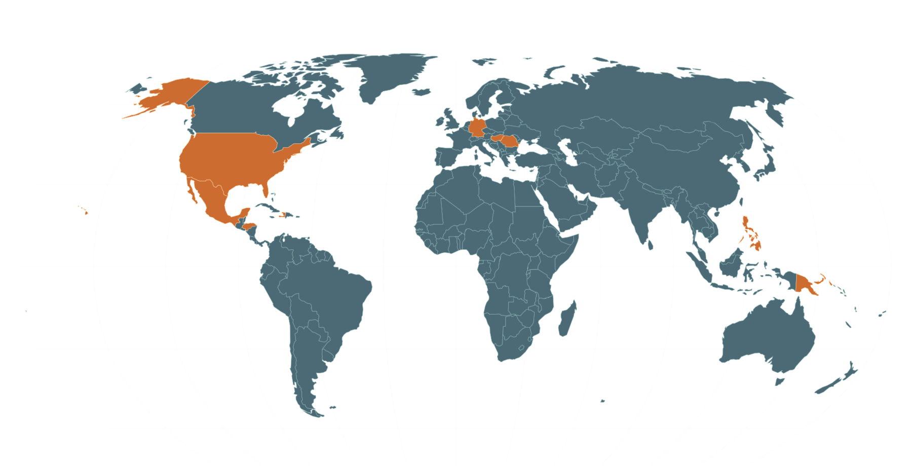 World map highlighting locations where supported missionaries and ministry partners serve